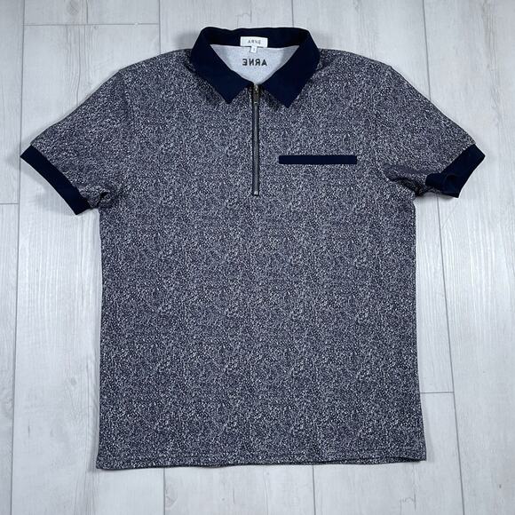 Arne Shirt Mens Large Navy Blue Textured Polo Smart Business Casual - Picture 1 of 10